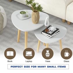 Modern Semi-Nesting Table with Wooden Legs Set of 2
