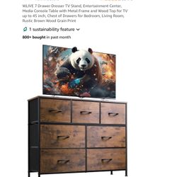 WLIVE 7 Drawer Dresser TV Stand, Entertainment Center, Media Console Table with Metal Frame and Wood Top for TV up to 45 inch, Chest of Drawers for Be