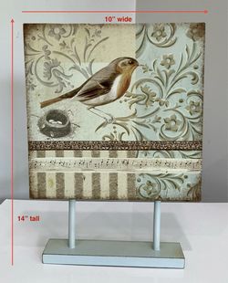 Bird & Bird’s Nest Canvas Print on Attached Matching Shabby Wood Stand