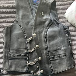 Leather Motorcycle Vest Black Size 42