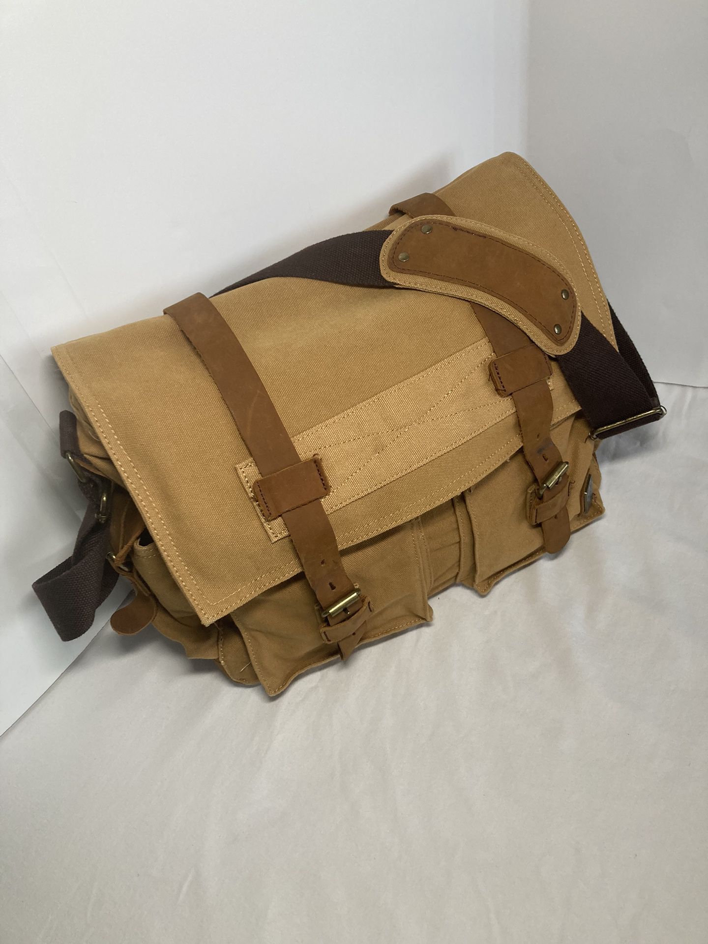Vintage SECHUNK Military Leather Canvas Laptop/Messenger Bag - Medium 15" Khaki