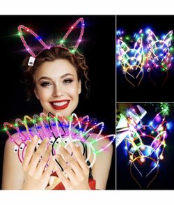 LED Rabbit Ears Headband, Aniwon 10PCS Light Up Bunny Ears Flashing Headbands Cute Hair Hoop for Kids Girls Adult Halloween Christmas Party Decoratio