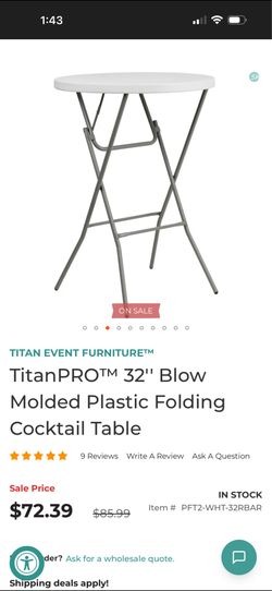 TitanPRO™ 32'' Blow Molded Plastic Folding Cocktail table