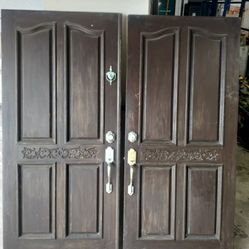 Exterior Solid Wood Double Doors InSwing Can Be Changed To Outswing Approximately 36x36x79