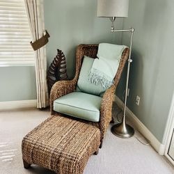 Pottery Barn Rattan Chair Ottoman Set