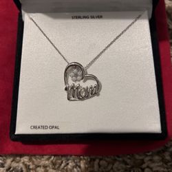 Mom Heart Sterling Silver, Opal 