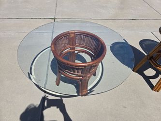Rattan table stand with glass top