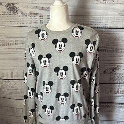 Women Disney Gray Mickey Mouse Crew Neck Sweater size small 