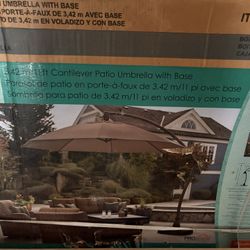 🌞 11-FT CANTILEVER PATIO UMBRELLA WITH BASE – GREAT DEAL 🌞