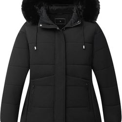 Brand New! Black - Women's Plus Size Winter Waterproof, Down Coat Detachable Hooded Jacket (Size 2x)