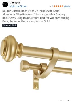 Double Curtain Rods 36 to 72 Inches with Solid Aluminum Alloy Brackets, 1 Inch Adjustable Drapery Rod, Heavy Duty Dual Curtains Rod for Window, Slidin
