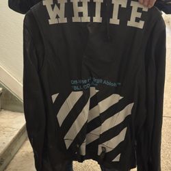 Off White Leather Jacket Blue Collar 