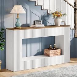 New Tribesigns Modern Console Table, 55-Inch Wood Entryway Table with Storage, Narrow Long White