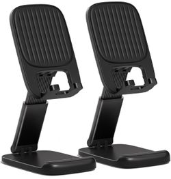 NKNZLY 2 Pack Cell Phone Stand for Desk, Foldable Mobile Phone Holder-Black Adjustable Desktop Office Desk Accessories & Decor, Cute Essentials Gifts 