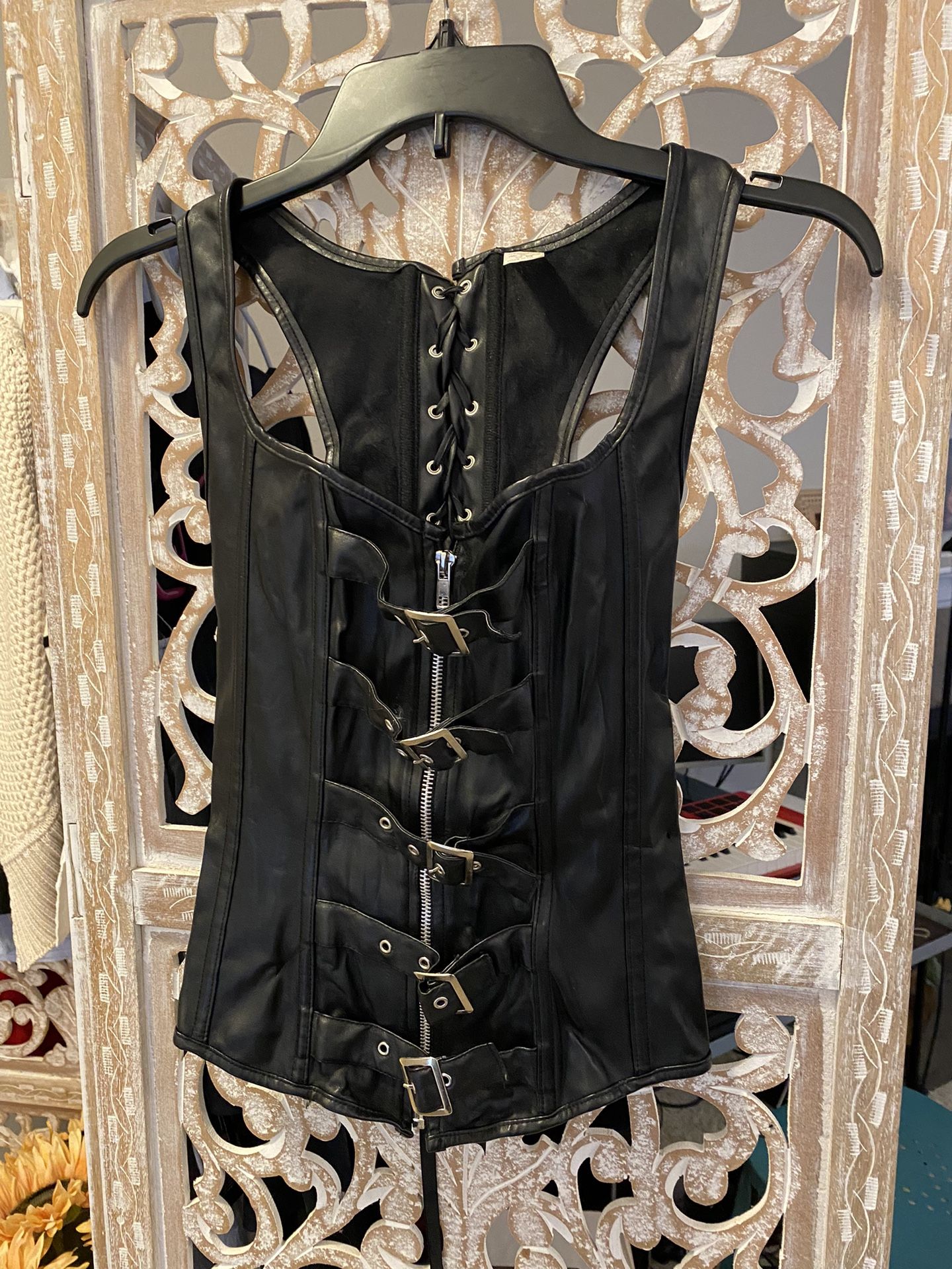 Small Black Corset Eyelet Lace Up The Back Zip Front Size Small