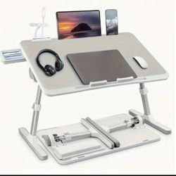 Adjustable Laptop  Desk With Fan And Led Light & Drawer 