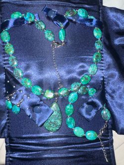 Stauer Sterling Silver Turquoise Green Chrysocolla Necklace Bracelet Earring Set