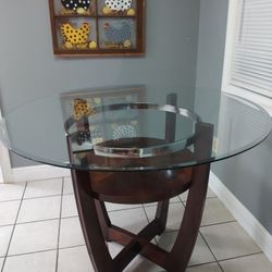 48" Round Real Wood And Glass Table. 36"H