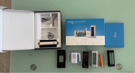 Ring Video Doorbell Pro with Accessories in box with manual and installation tools