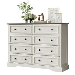 Farmhouse 8 Drawer Dresser for Bedroom, 53.9" Wide Wood Rustic Chest of Drawers for Bedroom, Storage Dressers Clothes Organizer for Closet, Living Roo
