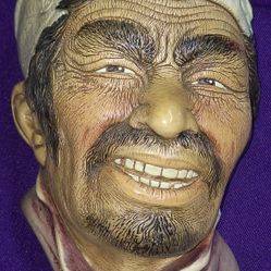 VINTAGE 1970 CHEN Chinaman Chalkware Wall Mask Marked Made By Naturecraft 6.5 inches G12M055
