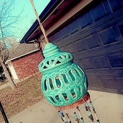 Teal Ceramic Handmade Beaded Wind-chime 