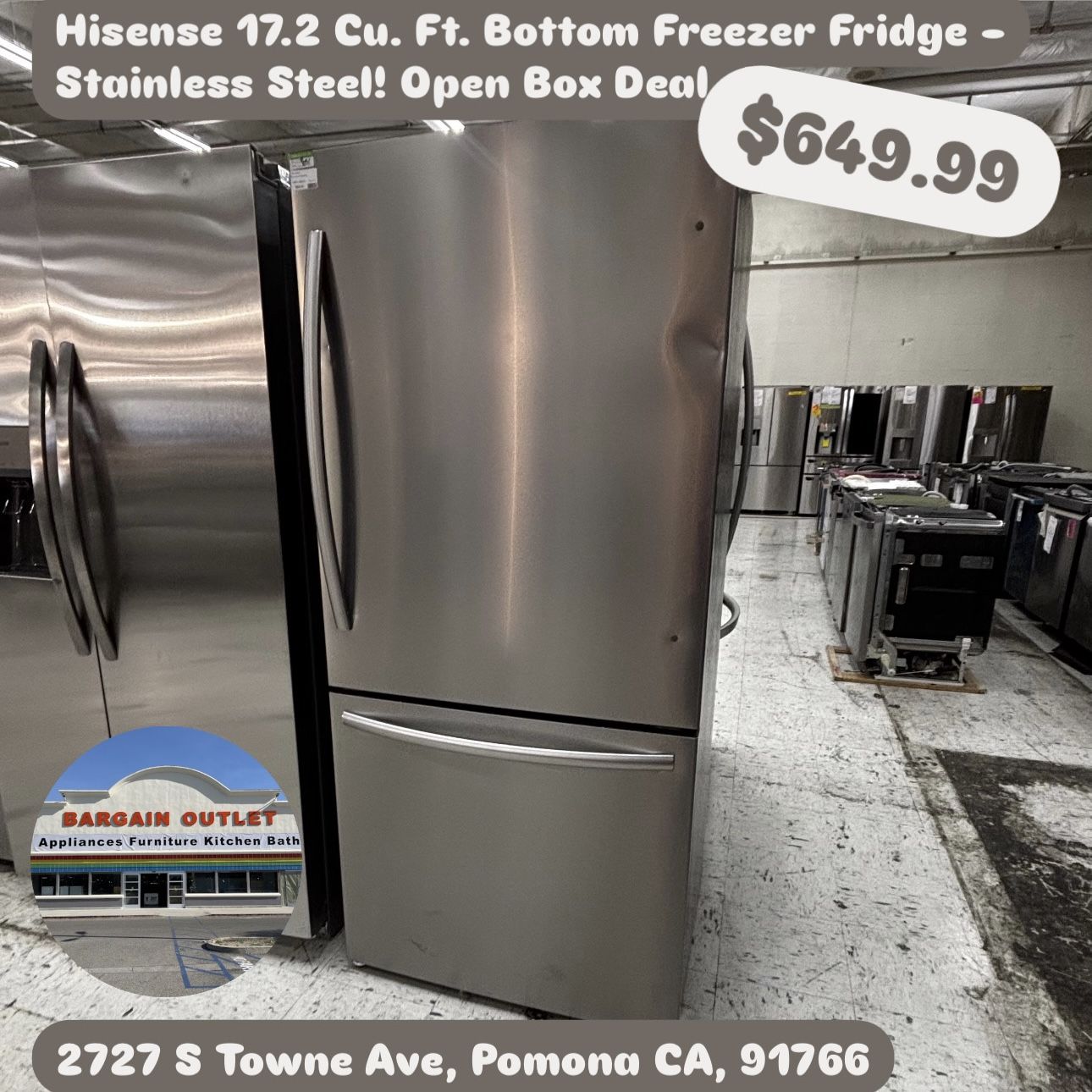 Hisense 17.2 Cu. Ft. Bottom Freezer Fridge – Stainless Steel! Open Box Deal 