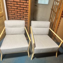 Accent Chair Wood Frame Lounge Like New Set Of 2 