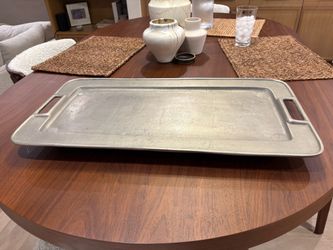 Tozai Home Large 28” Silver Metal Serving Tray – Decorative Handled Tray