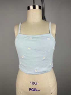 Vibe N Ribbed Floral Crop Cami Top Blue XS