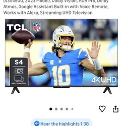 TCL 43-Inch Class S4 4K LED Smart TV with Google TV (43S450G) works w/ Google Assistant Alexa