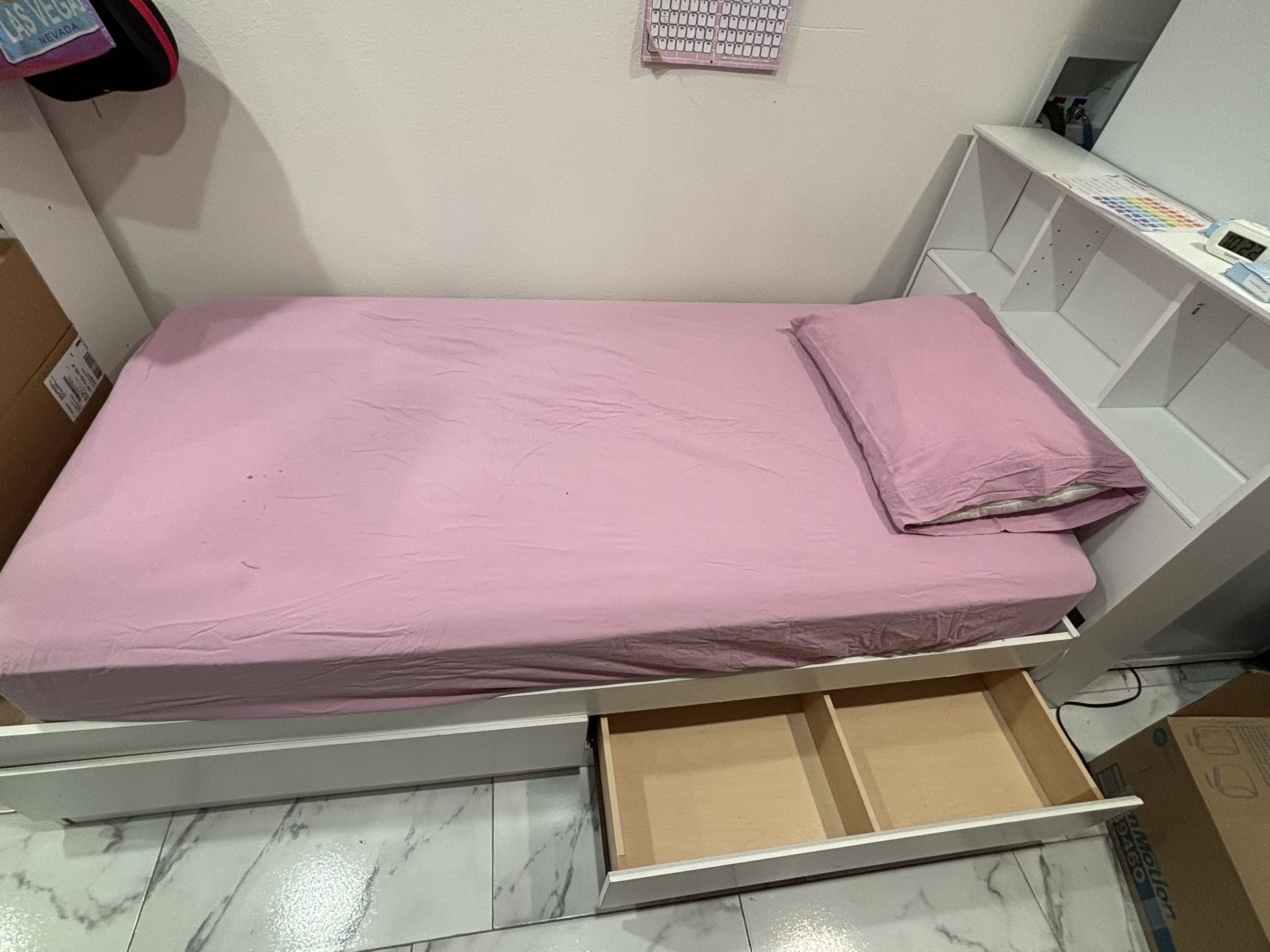 Twin Bed With Shelf Headboard