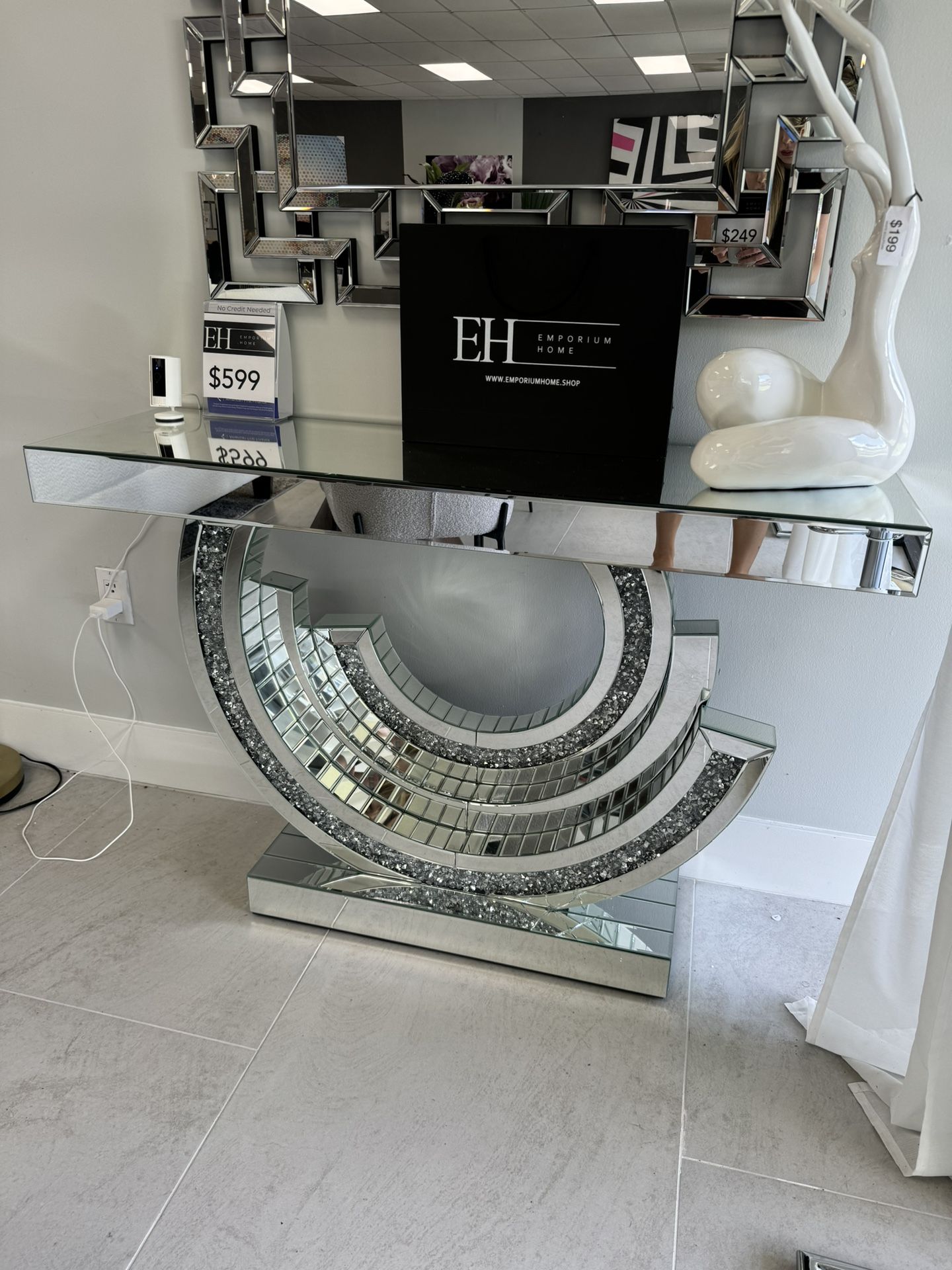 Mirror Crystal Console Table