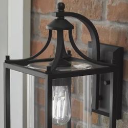 New Wall Lantern Sconce 1-Light Matte Black Hardwired Outdoor Transitional with Clear Glass Shade