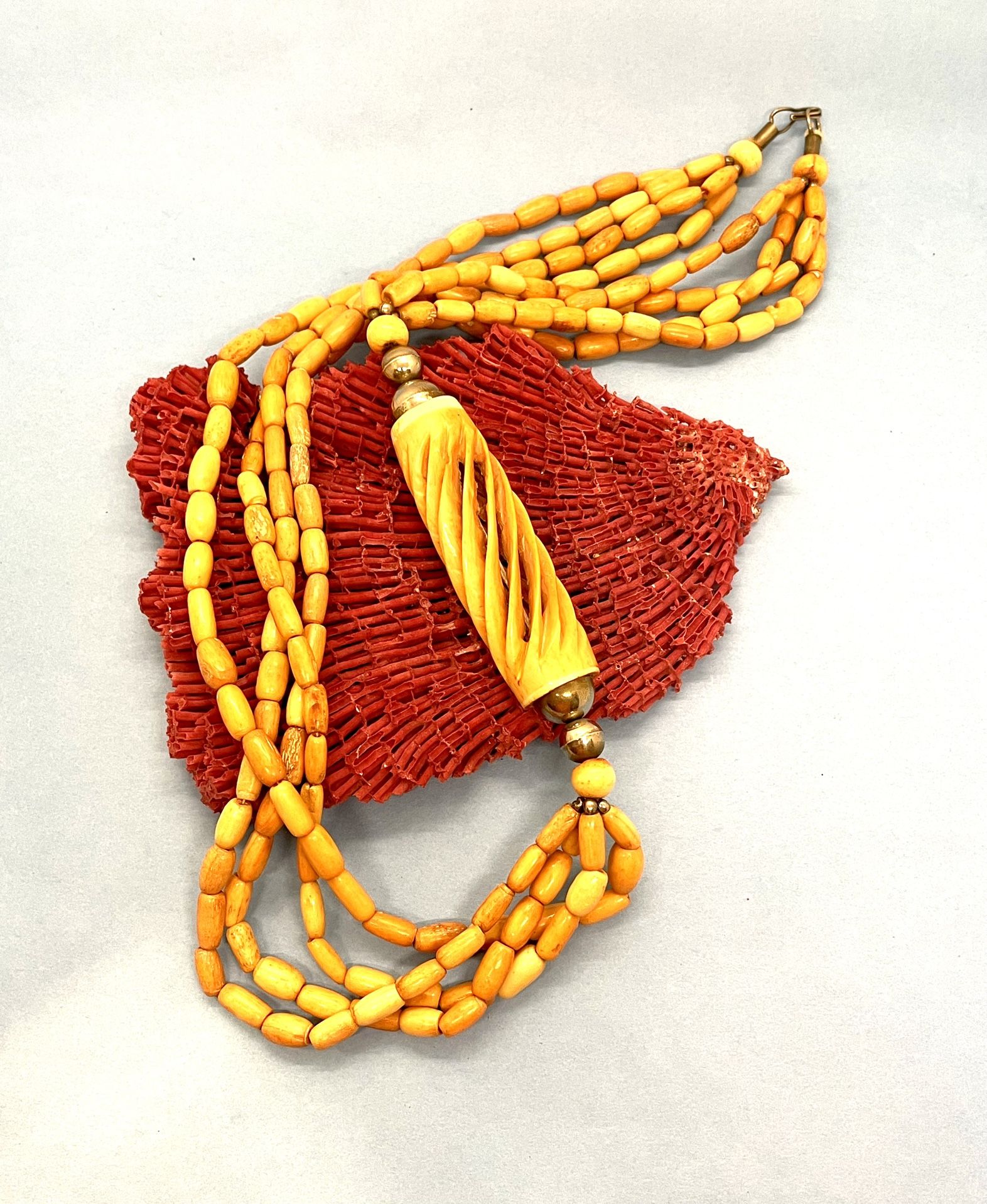 Vintage Carved Bone Necklace 