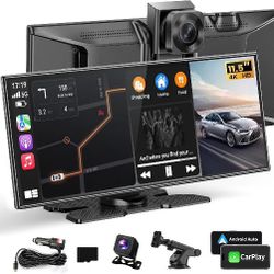 Largest 11.5" Portable Apple Carplay Screen for Car, 4K Wireless Car Play & Android Auto, Upgrade Touchscreen with Dash Cam,App Control/Loop Recording