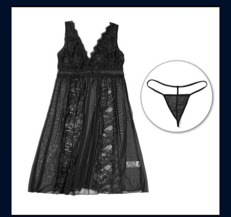 Plus Size Sexy-Lingerie Women Lace Robe Long Babydoll Nightgown Sleepwear Dress