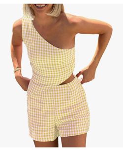 Yellow 2 Piece Gingham Shorts Set