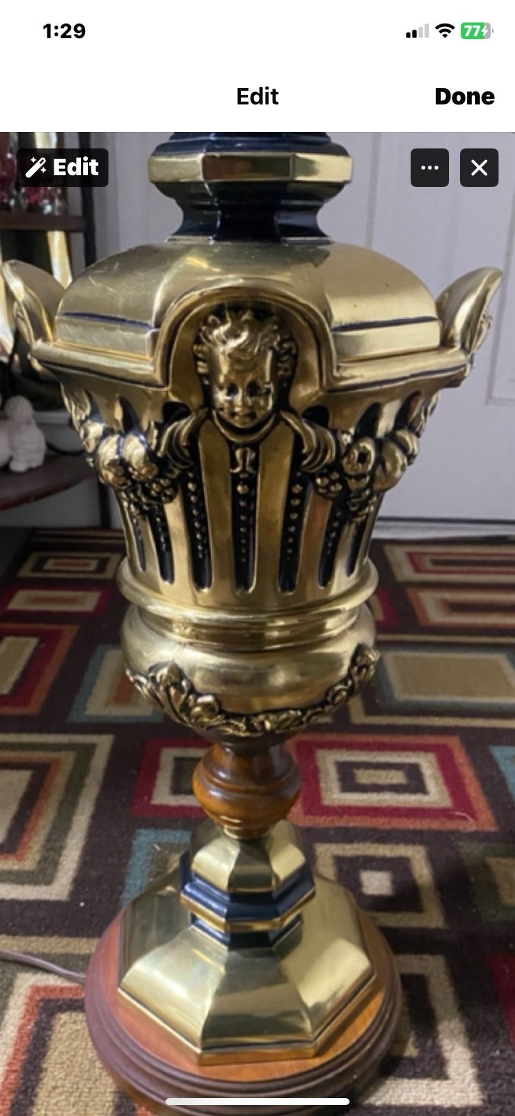 Antique Neo Classical Bronze Urn Style Table Lamp with 4 Cherub High Base Relief