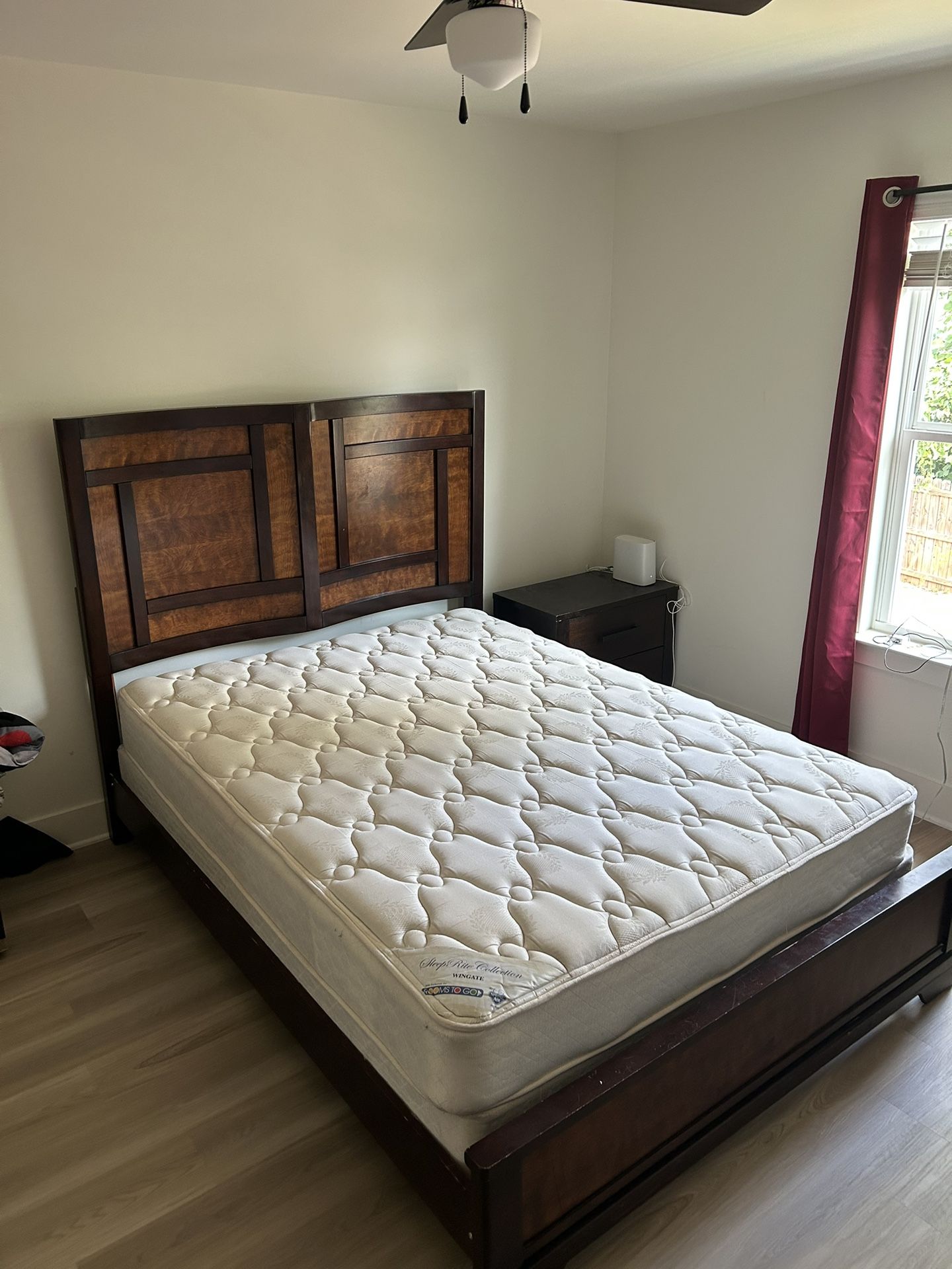 Wooden Queen Bedroom Set – Dresser, Bed Frame, Nightstand, Mattress & Box Spring
