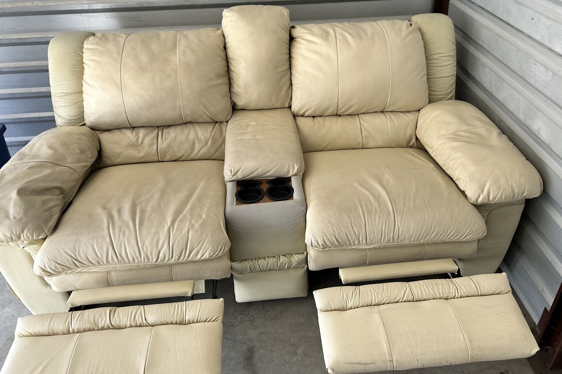 Double Seated All Genuine, Leather Reclining Loveseat,tan Colored La-Z-Boy