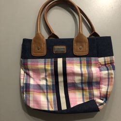 Tommy Hilfiger Denim and Plaid Hobo Tote Bag