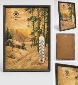 Vintage Texaco Advertising Thermometer C.E. Robrock Agent Winter Cabin Gas & Oil