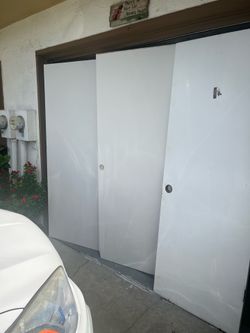 Slide doors 30 inches wide and 80 inches long. Regular door 28 inches wide and 80 inch long