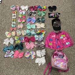 43 PIECES OF JOJO SIWA BOWS, Hat, Skirt And Backpack