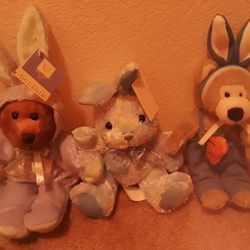 Set Of 3 Stuffed Easter Bunny & Bear Bunnies - 2 Are New