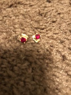 Women's 2 red ruby gold plated earrings
