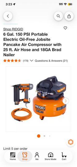 6 Gal. 150 PSI Portable Electric Oil-Free Jobsite Pancake Air Compressor with 25 ft. Air Hose and 18GA Brad Nailer