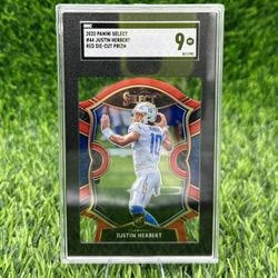 2020 Select - Concourse Justin Herbert #44 Red Prizm Die-Cut (RC) PSA 8