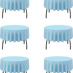 BRILLMAX 6 Pack Light Blue 70 Inch Round Tablecloths Fit 30" to 54" Tables (8-20" Drop) - Circle Bulk Linen Polyester Fabric Washable Cloth Cover for 
